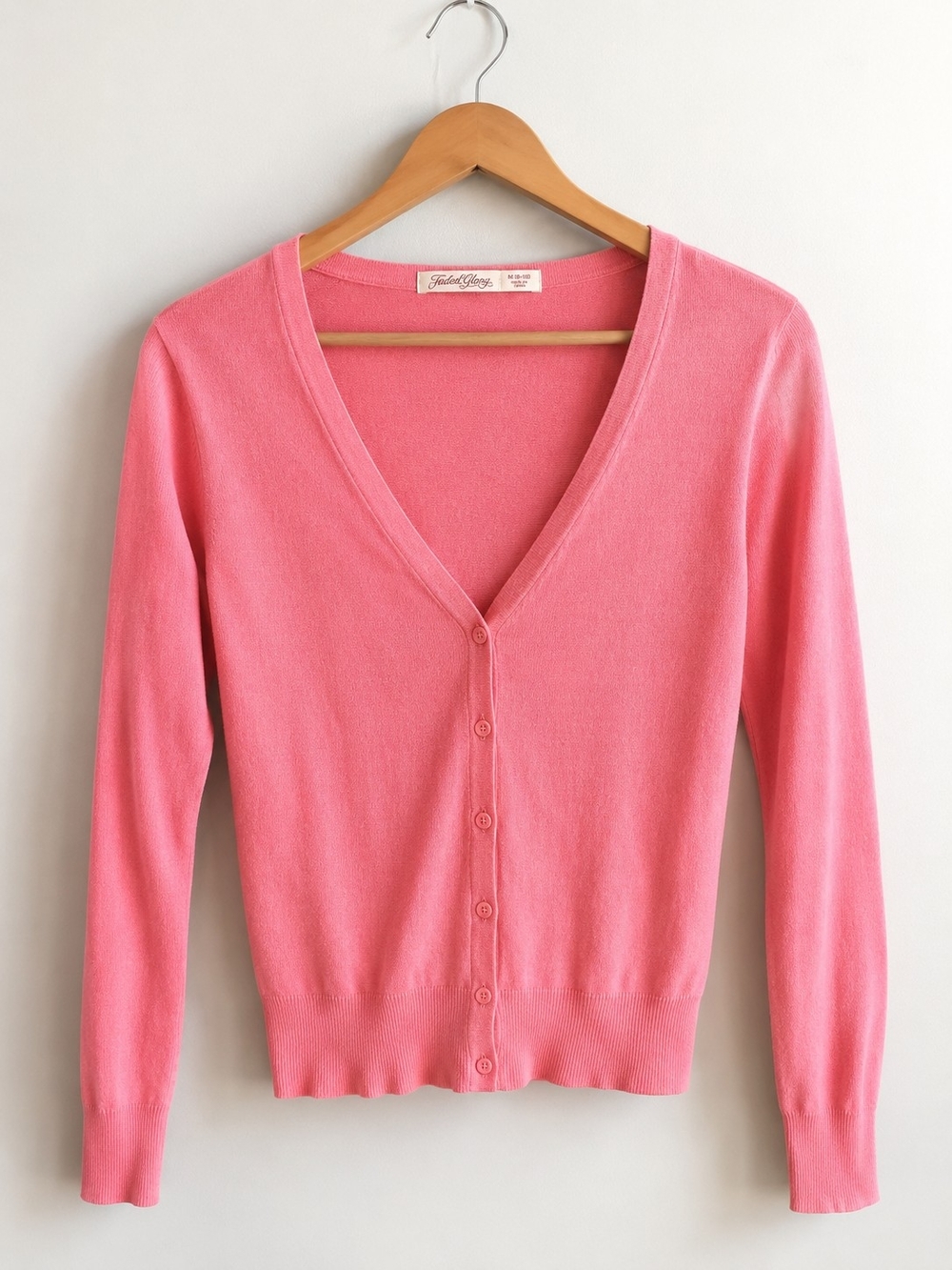 Faded Glory Pink V-Neck Button-Front Cardigan